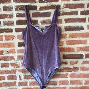 Wild Fable Velvet Bodysuit V Notch Neck Purple